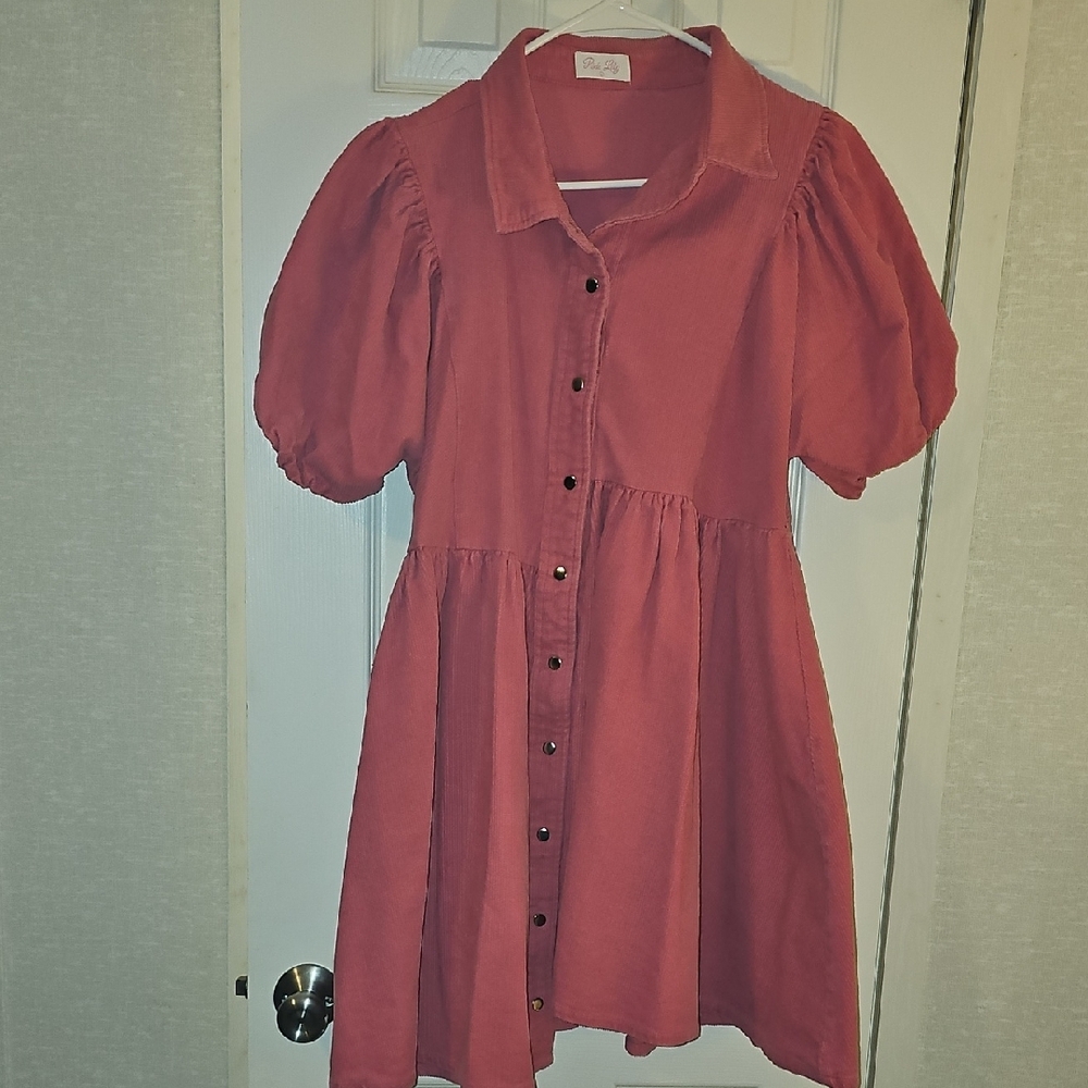 Pink Lily Buttoned Puff Sleeve Midi Dress
